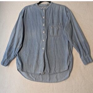 Vision Embroidered Denim‎ Shirt Women's Medium Boho Button Front Cotton 1990s